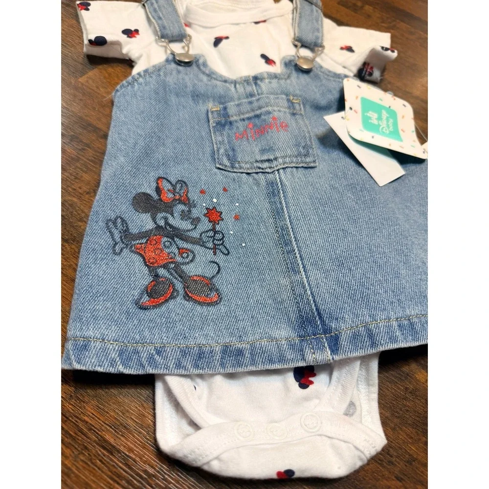 NWT Disney Minnie Mouse onsie with denim overall dress newborn